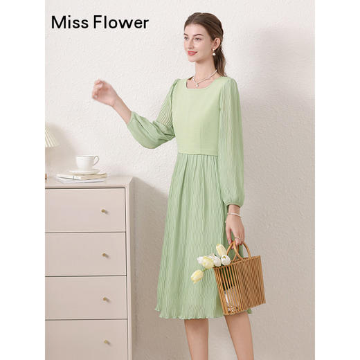 绿色法式针织拼接连衣裙春季新款假两件内搭打底裙子 商品图2