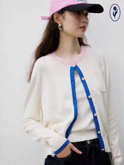 shyshystill/shy202202043/彩色撞色拼接感精梳棉开衫 商品图0