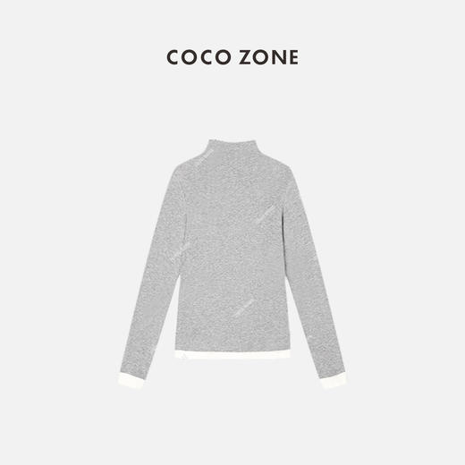COCO ZONE 春秋款小立领长袖上衣袖口拼接圆领打底衫T恤 23C19559 商品图0