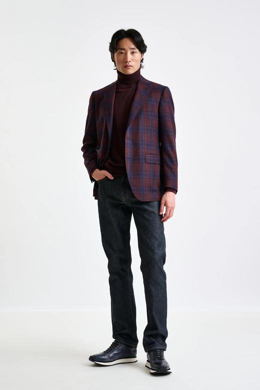 Scabal Escape 羊绒羊毛混织酒红色格纹全麻衬单西 商品图1