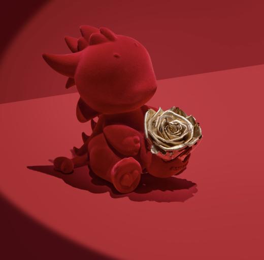 ROSEONLY诺誓 永生玫瑰 公仔系列 生肖特别款 抱抱龙 抱抱龙公仔 红色 金色 送朋友 送闺蜜 商品图0