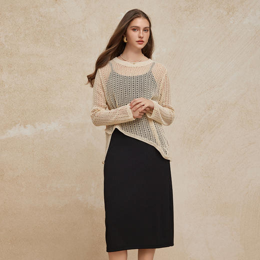 PG638斯尔丽2024新款手工钩花设计感廓形上衣搭配吊带背心连衣裙套装 商品图0