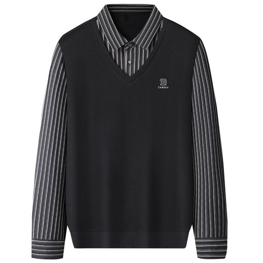 【假两件】【新款DSZ】大依优型大码假两件长袖T恤衬衫领加肥加大肥佬休闲商务宽松透气上衣打底 商品图5