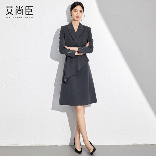 艾尚臣收腰西装连衣裙长袖秋季正式场合女装气质职业通勤中长裙 商品图2