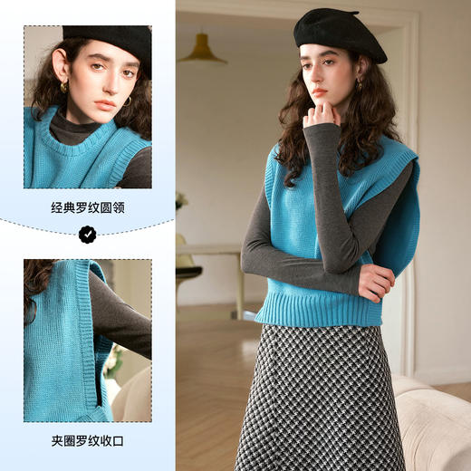 OLrain欧芮儿蓝色马甲毛衣女秋季2024年新款通勤设计感针织短上衣 商品图2