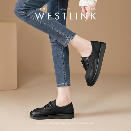 西遇舒适软底小皮鞋女新款早春日系配裙子厚底乐福鞋系带单鞋V0047628 商品图2
