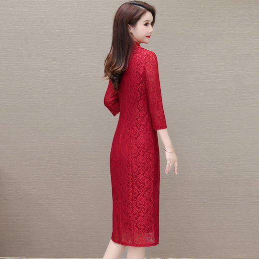 QYM HJY9781-1-Y复古连衣裙时尚旗袍裙蕾丝裙 商品图2