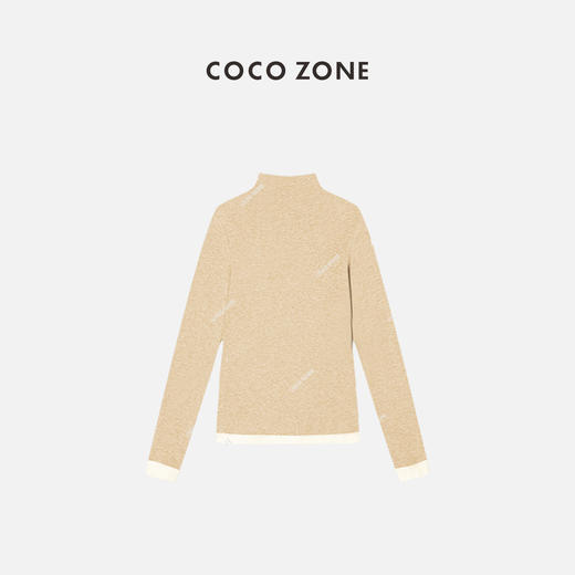 COCO ZONE 春秋款小立领长袖上衣袖口拼接圆领打底衫T恤 23C19559 商品图2
