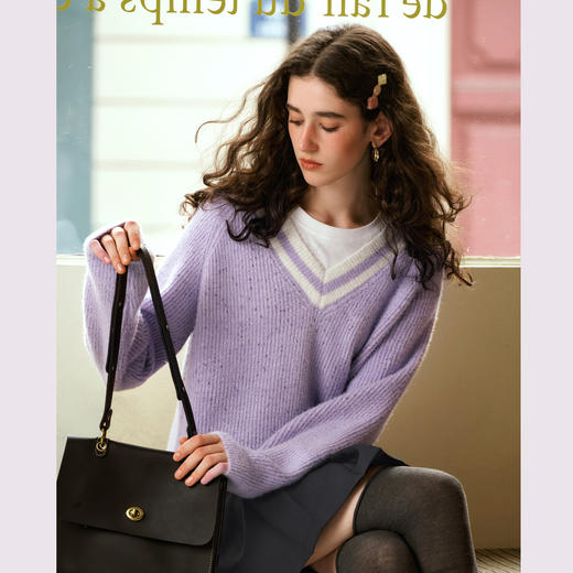 OLrain欧芮儿法式V领毛衣女冬季2024年新款慵懒风宽松针织套头衫 商品图3