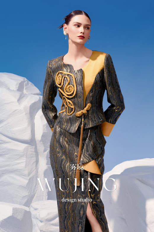 4202035 灰金片羽 高级双色提花外套 雾境 商品图4