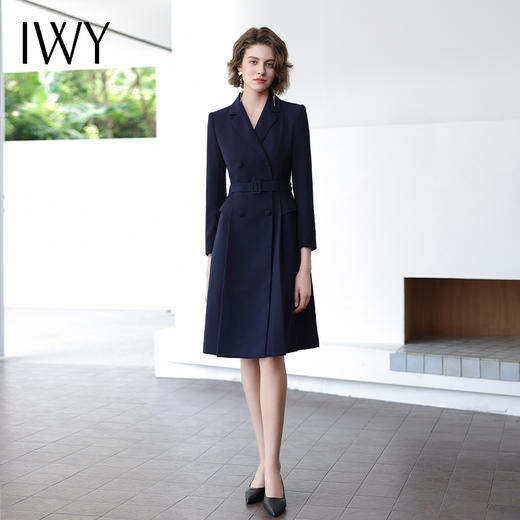 IWY/时尚气质藏青色连衣裙女修身职业售楼部工装秋冬新工作服Q14315-ZL 商品图0