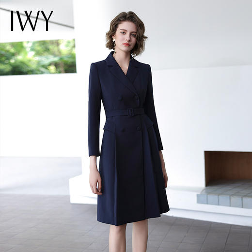 IWY/时尚气质藏青色连衣裙女修身职业售楼部工装秋冬新工作服Q14315-ZL 商品图4