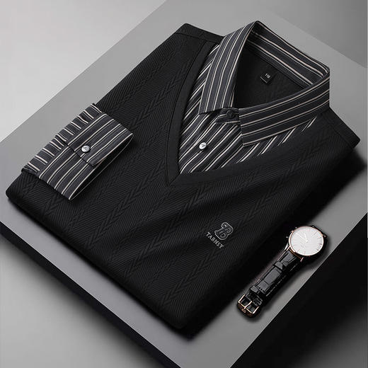 【假两件】【新款DSZ】大依优型大码假两件长袖T恤衬衫领加肥加大肥佬休闲商务宽松透气上衣打底 商品图4