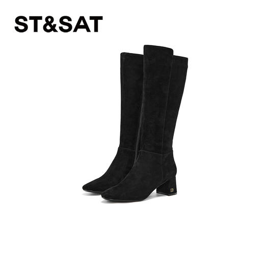 星期六简约百搭粗跟绒面长筒靴SSC4117P10 商品图0