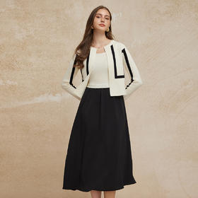 PG637斯尔丽2024新款小香风开衫搭配无袖连衣裙真两件撞色套装针织裙