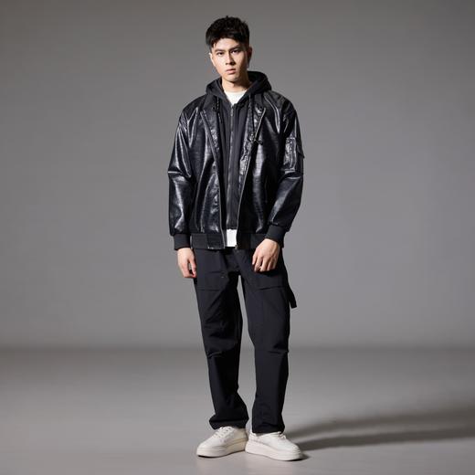 PINLI品立春季新款男士连帽PU皮夹克假两件外套潮GD243104267 商品图1