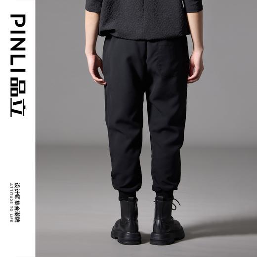 PINLI品立秋季新款宽松束脚九分裤男士潮牌个性黑色休闲裤子B243117051 商品图3