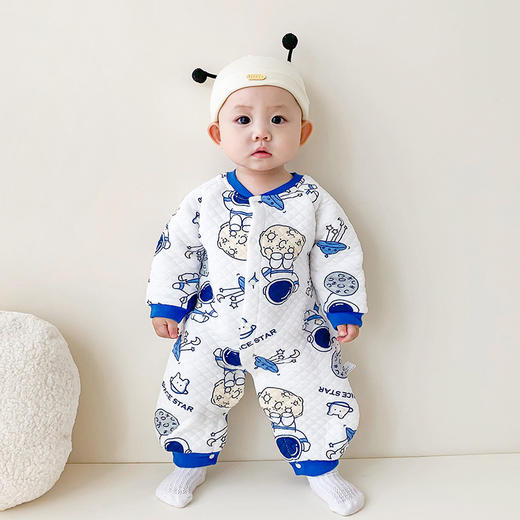 【亲肤柔软，透气舒适，内里夹棉，厚实保暖】初生婴儿衣服秋冬季 宝宝冬装夹棉连体衣 保暖加厚新生儿哈衣爬服潮款-QQ 商品图6