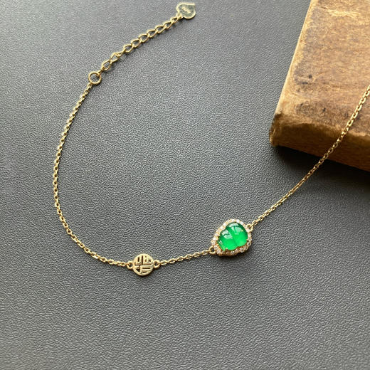 高冰种阳绿翡翠葫芦手链18k黄金钻石镶嵌 商品图3