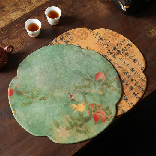 暗香疏影/香云纱/真丝香云纱双面设计干泡茶垫茶席33x33cm 商品图3
