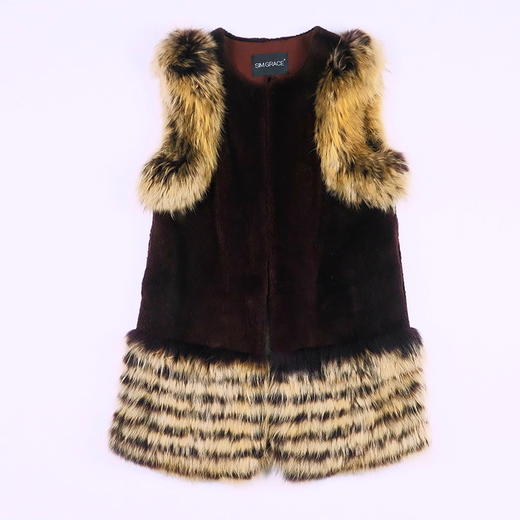 SIM GRACE 优雅夫人 秋冬民族风海狸貉子毛搭配，真毛中长款女士保暖马甲 商品图3