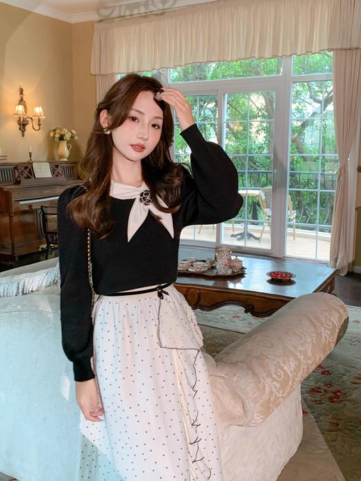 张心子【芭蕾圆舞曲】法式浪漫雪纺波点半身裙中长款女秋装新款裙 U2409061 商品图6