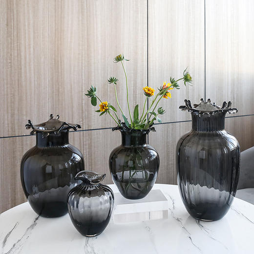 北欧简约现代冷纹质感小口透明玻璃花瓶花器插花装饰客厅家居摆件 商品图2