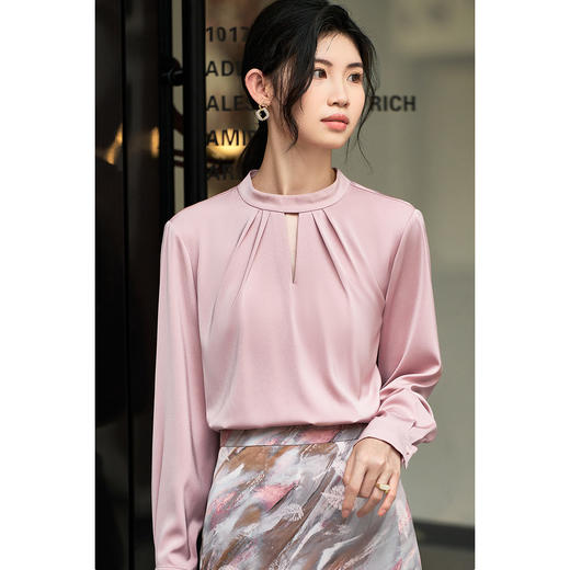 剩XL 米思阳2025秋季新款法式高级感缎面衬衫通勤风气质小衫上衣女3916 商品图1