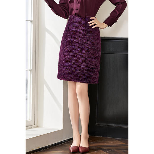 剩S/L/XL 米思阳2026春新款轻奢小香风半身裙高级感紫色一步裙4162 商品图1