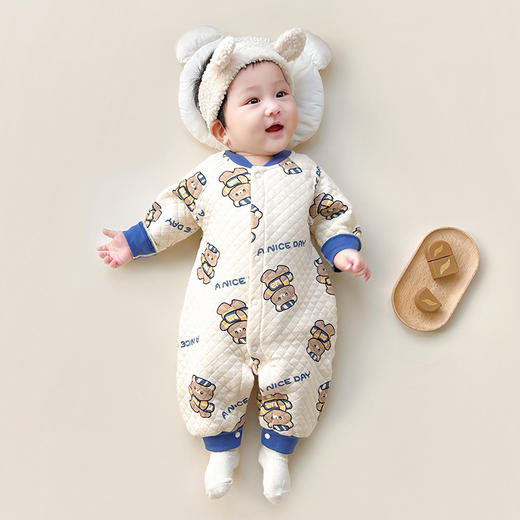【亲肤柔软，透气舒适，内里夹棉，厚实保暖】初生婴儿衣服秋冬季 宝宝冬装夹棉连体衣 保暖加厚新生儿哈衣爬服潮款-QQ 商品图14