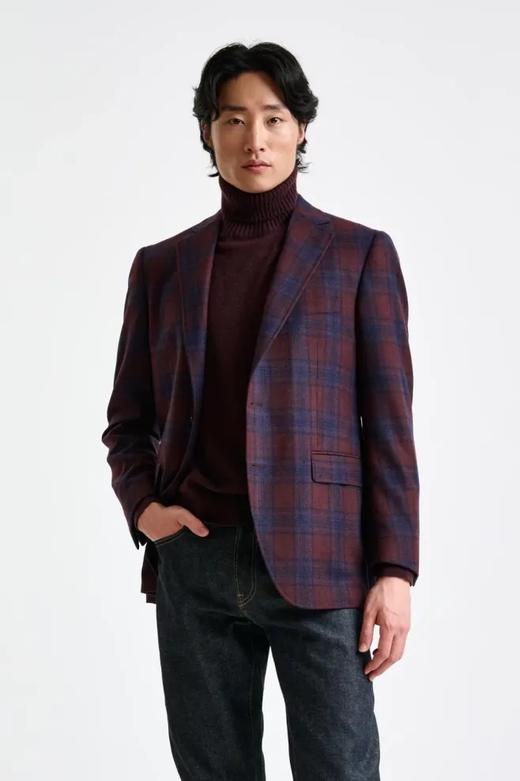 Scabal Escape 羊绒羊毛混织酒红色格纹全麻衬单西 商品图0