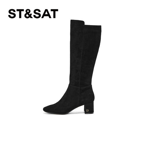 星期六简约百搭粗跟绒面长筒靴SSC4117P10 商品图2