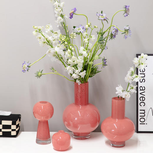 创意高脚中古玻璃水培花瓶粉色简约感花器装饰摆件 商品图3