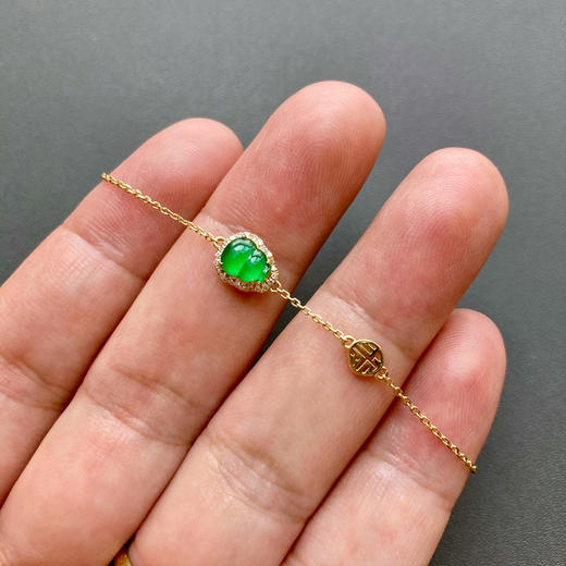 高冰种阳绿翡翠葫芦手链18k黄金钻石镶嵌 商品图7