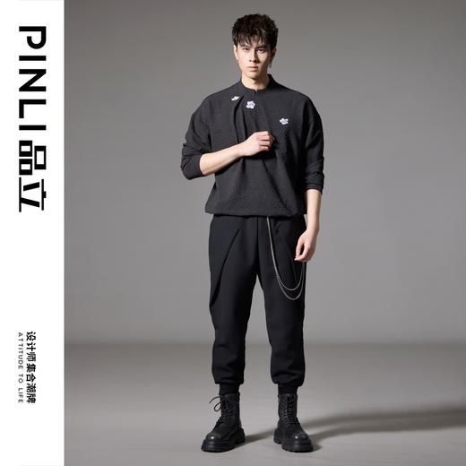 PINLI品立秋季新款宽松束脚九分裤男士潮牌个性黑色休闲裤子B243117051 商品图2