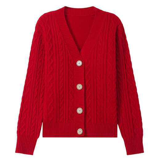 CC-101-36808   V领针织开衫女士2024秋装小个子羊毛短款外搭麻花上衣毛衣外套女 商品图4