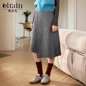 
OLrain欧芮儿千鸟格半身裙女秋季2024年新款不规则气质铅笔半裙