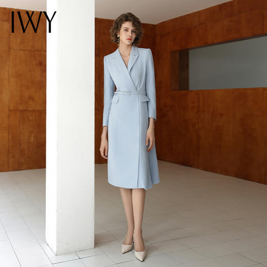 IWY/蓝色连衣裙女秋冬名媛知性职业西装裙修身显瘦艺考面试工作Q14302 商品图1