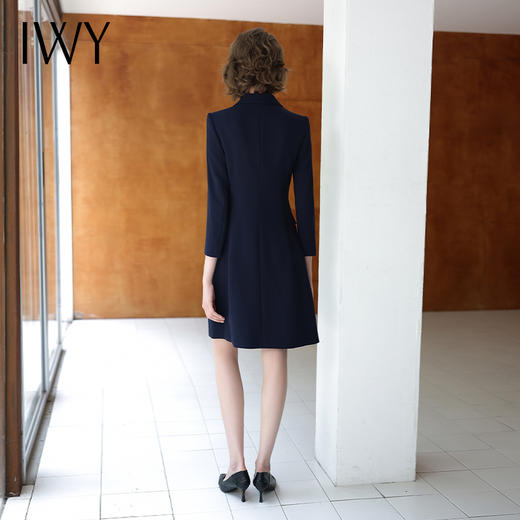 IWY/藏青色女秋季不规则连衣裙气质大学生教师工作服通勤OL西装裙单件Q13307-E 商品图3