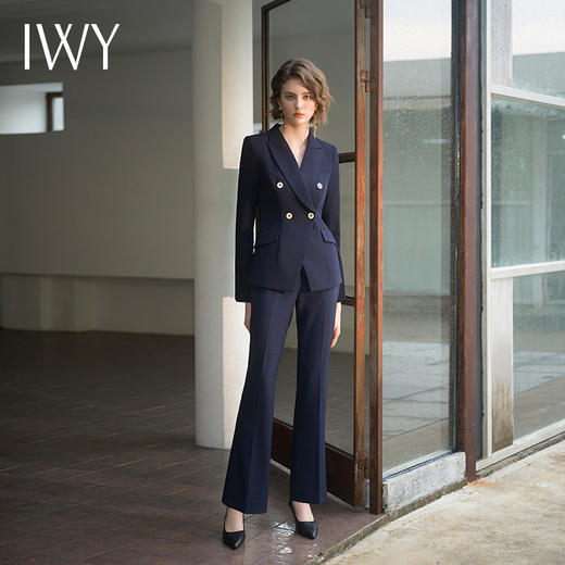IWY/藏青色职业西装微喇裤两件套设计感高级气质时尚通勤干练C11355+P31356 商品图4
