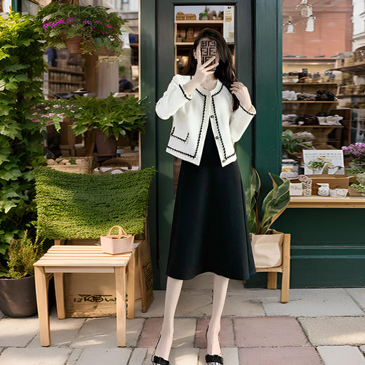 奢姿2024年秋季新款大码女装气质圆领套装胖妹妹时尚编织两件套9931952509 商品图2