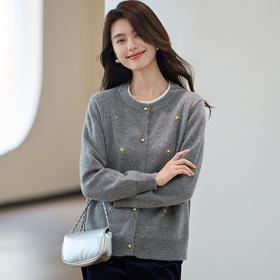 CC-J846早秋钉珠绣花针织开衫女2024新款春秋外穿毛衣小个子短款外搭外套