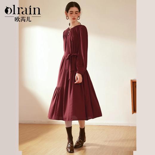 
OLrain欧芮儿法式红色连衣裙女秋季2024年新款复古慵懒收腰长裙 商品图0