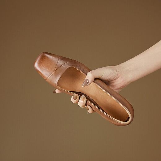 【预售5天】通勤浅口单鞋，方头粗跟棕色简约舒适高跟鞋NDXC&15083S 商品图1