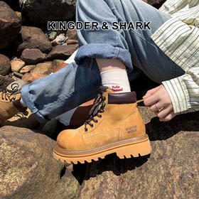 经典鲨2024年冬新款时尚圆头拼色潮酷系带平底短筒马丁靴女KW182-D58101
