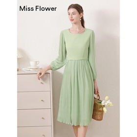 绿色法式针织拼接连衣裙春季新款假两件内搭打底裙子