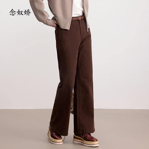 【商场同款】CNT4999“摩登喇叭裤”复古深棕色 立体剪裁 显高显瘦显腿长 棉弹牛仔面料 挺括好打理休闲裤 商品图4