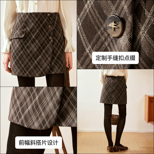 OLrain欧芮儿格子半身裙女秋季2024新款通勤百搭显瘦A字短款半裙 商品图2