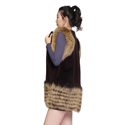 SIM GRACE 优雅夫人 秋冬民族风海狸貉子毛搭配，真毛中长款女士保暖马甲 商品图1