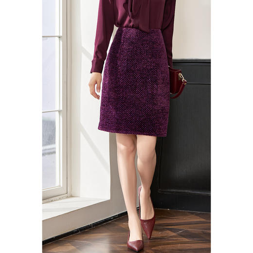 剩S/L/XL 米思阳2026春新款轻奢小香风半身裙高级感紫色一步裙4162 商品图0